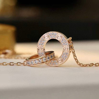 [⭐⭐JeweliWhal]LIEBE 7,6MM HALSKETTE ROSÉGOLD UND SILBER VOLLDIAMANT