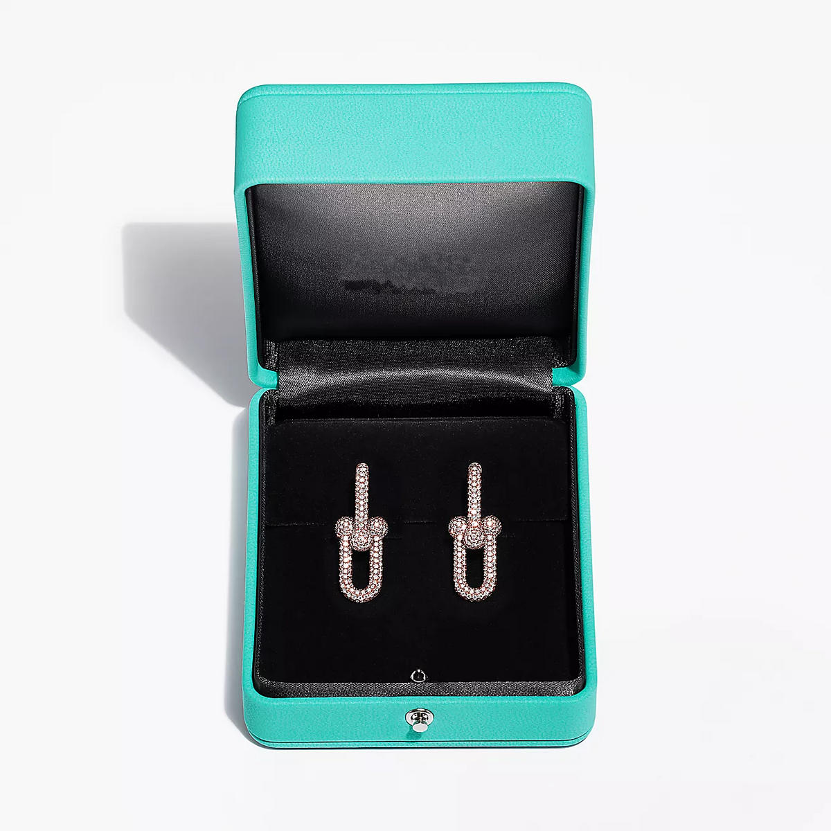 [JeweliWhal]LARGE LINK EARRINGS PINK GOLD WITH PAVED DIAMONDS