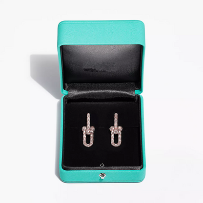 [JeweliWhal]LARGE LINK EARRINGS PINK GOLD WITH PAVED DIAMONDS