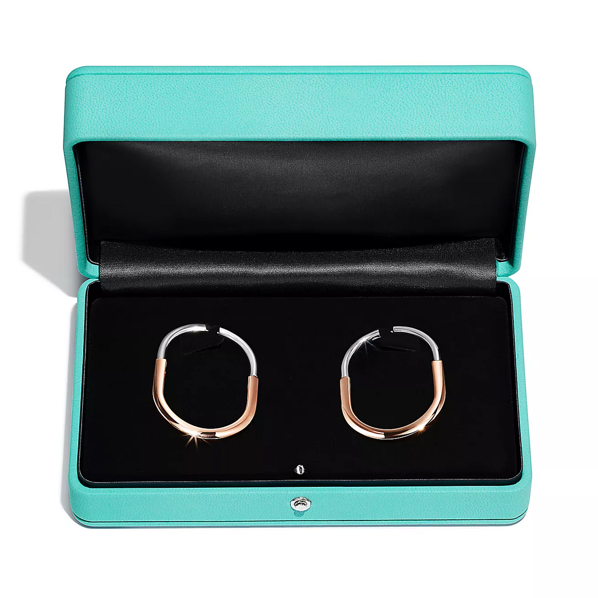 [JeweliWhal]LOCK EARRINGS ROSE AND WHITE GOLD DIAMONDS EXTRA LARGE