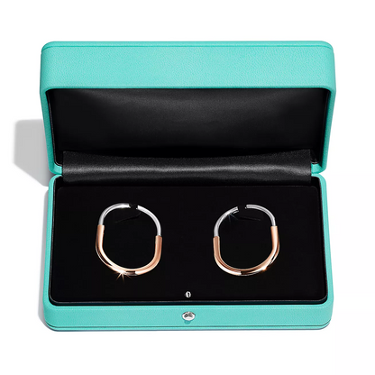 [JeweliWhal]LOCK EARRINGS ROSE AND WHITE GOLD DIAMONDS EXTRA LARGE