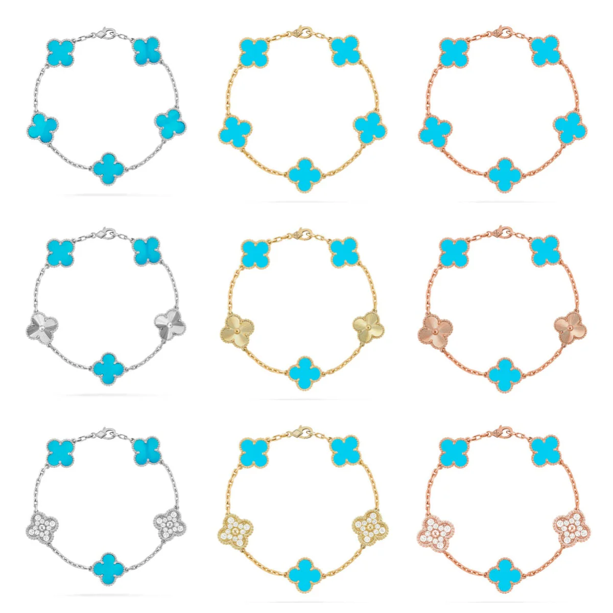 [⭐⭐JeweliWhal] KOLLEKTION CLOVER 5-MOTIV ARMBAND TÜRKIS