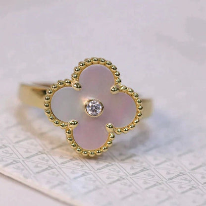 [⭐⭐JeweliWhal]CLOVER PINK MOP RING GOLD DIAMANT