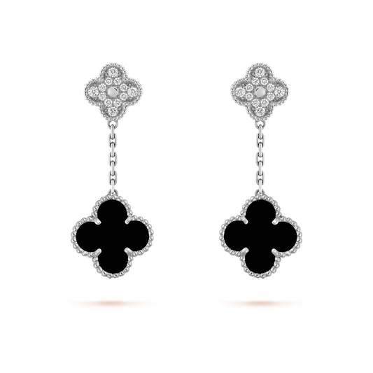 [⭐⭐JeweliWhal]CLOVER 2 MOTIVE DIAMANT ONYX OHRRINGE SILBER