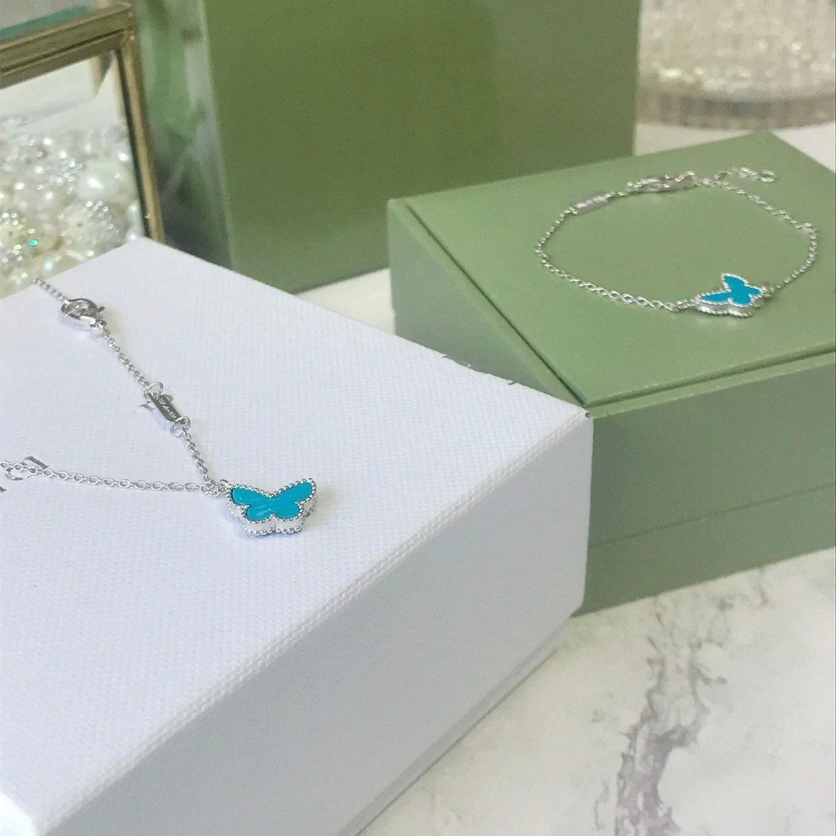 [⭐⭐JeweliWhal]SCHMETTERLING TÜRKIS SCHMETTERLING ARMBAND SILBER