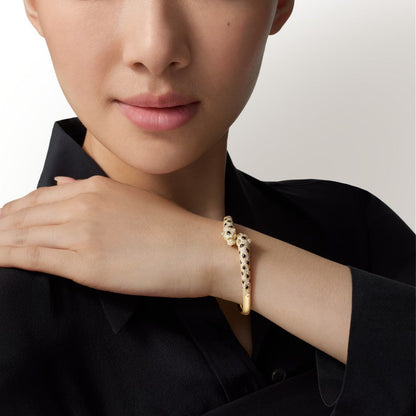 [⭐⭐JeweliWhal]PANTHERE DOPPELKÖPFIGES HALB-DIAMANT-OFFENES ARMBAND