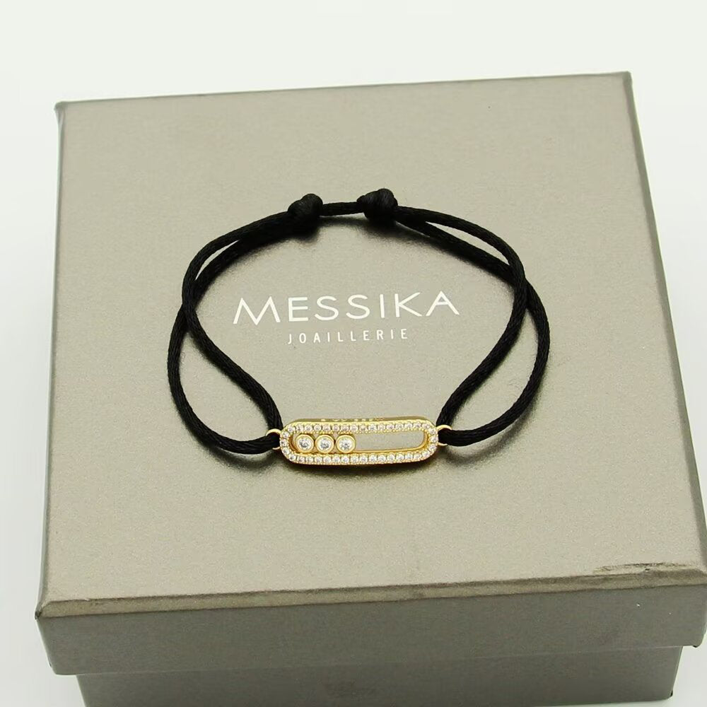 [⭐⭐JeweliWhal]Messika Care(s) Armband mit rosa Kordel und Pavé-Besatz