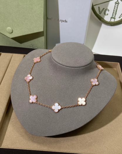 [⭐⭐JeweliWhal Jewellery] Pink Necklace with Ten Clover Designs