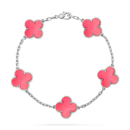 [⭐⭐JeweliWhal] مجموعة أساور كلوفر ذات الخمس زخارف من صدف اللؤلؤ الوردي