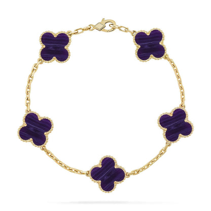 [⭐⭐JeweliWhal]KOLLEKTION ARMBAND MIT 5 KLEEBATT-MOTIVEN UND LILA STREIFEN