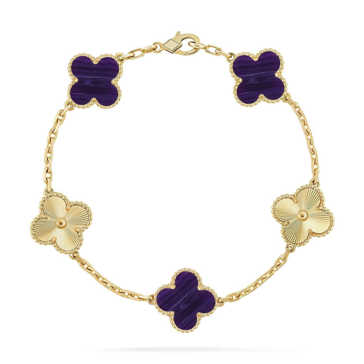[⭐⭐JeweliWhal]KOLLEKTION ARMBAND MIT 5 KLEEBATT-MOTIVEN UND LILA STREIFEN