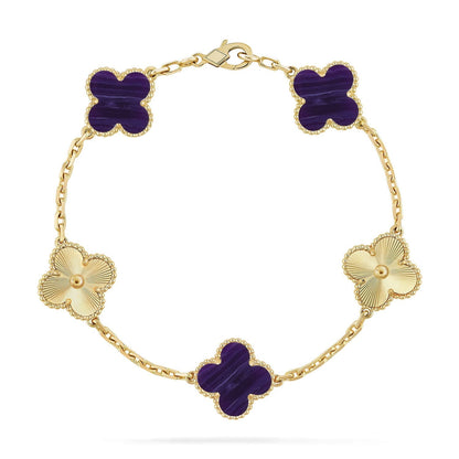 [⭐⭐JeweliWhal]KOLLEKTION ARMBAND MIT 5 KLEEBATT-MOTIVEN UND LILA STREIFEN