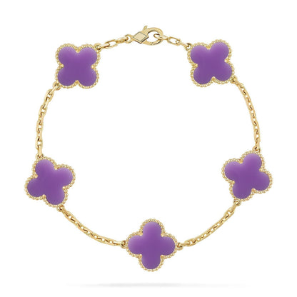 [⭐⭐JeweliWhal]KOLLEKTION ARMBAND MIT 5 KLEEBLATT-MOTIVEN IN HELLVIOLETT