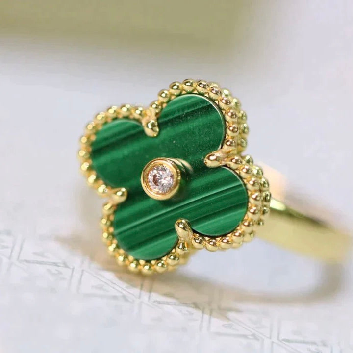 [⭐⭐JeweliWhal]KLEEBLATT MALACHIT RING GOLD DIAMANT