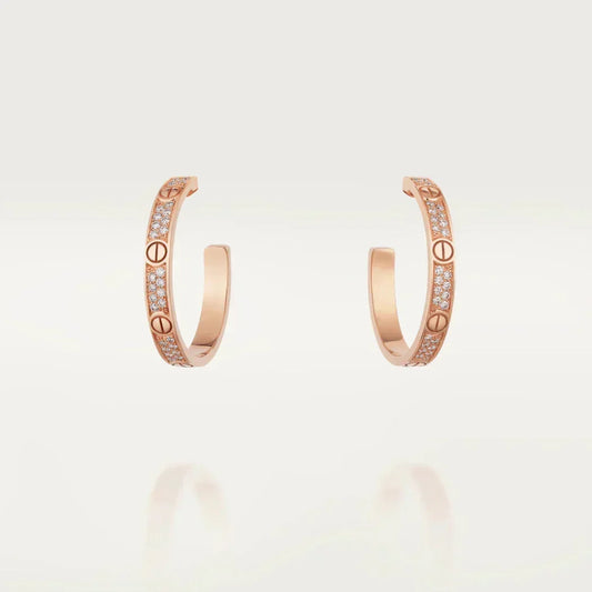 [⭐⭐JeweliWhal]LOVE DIAMOND PINK GOLD HOOP EARRINGS