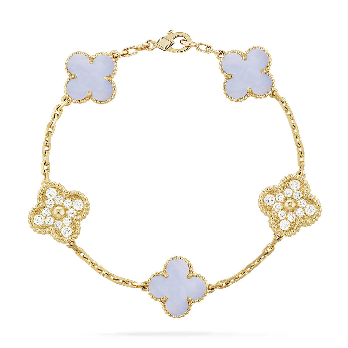 [⭐⭐JeweliWhal] KOLLEKTION CLOVER 5-MOTIV ARMBAND AUS LILA CHALCEDON