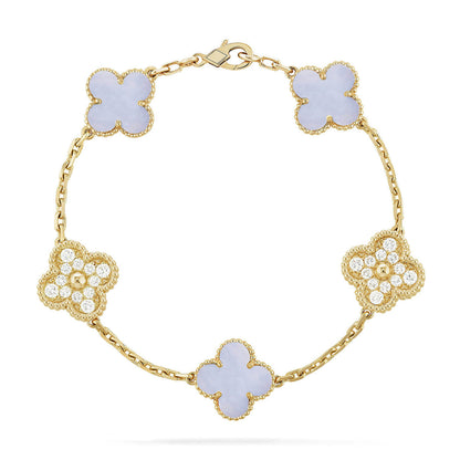 [⭐⭐JeweliWhal] KOLLEKTION CLOVER 5-MOTIV ARMBAND AUS LILA CHALCEDON
