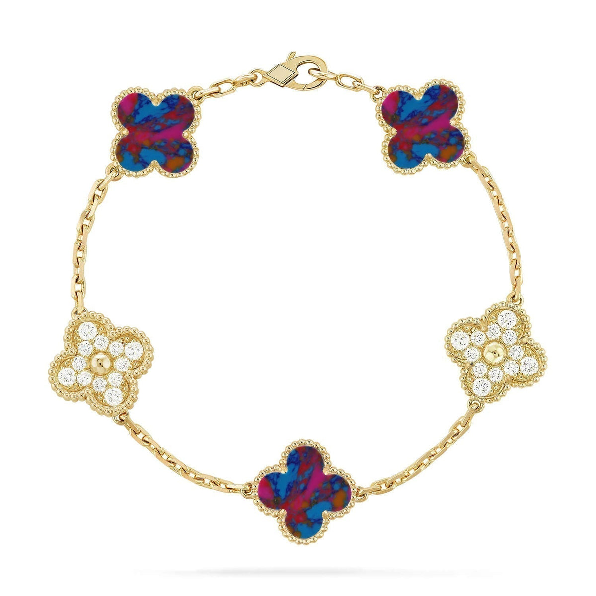 [⭐⭐JeweliWhal]CLOVER 5 MOTIF COLOR GEMSTONES BRACELET COLLECTION