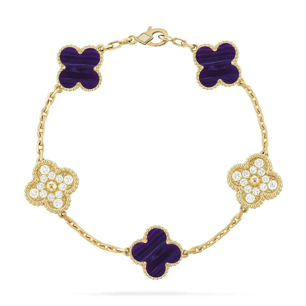 [⭐⭐JeweliWhal]KOLLEKTION ARMBAND MIT 5 KLEEBATT-MOTIVEN UND LILA STREIFEN
