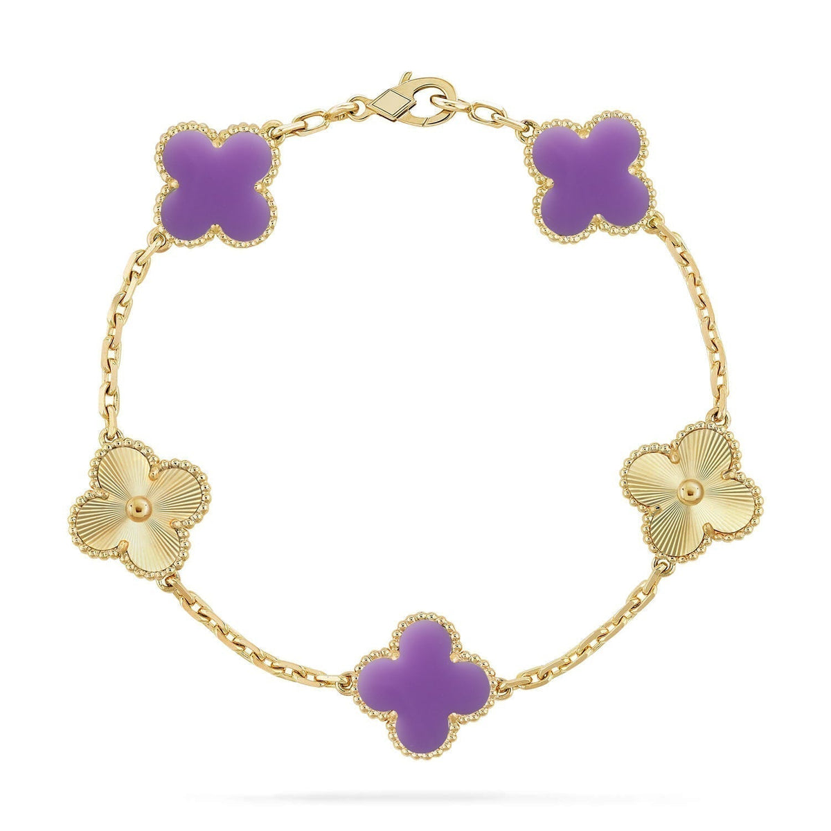 [⭐⭐JeweliWhal]KOLLEKTION ARMBAND MIT 5 KLEEBLATT-MOTIVEN IN HELLVIOLETT