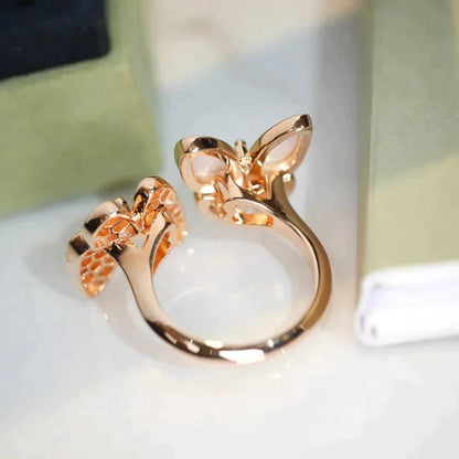 [⭐⭐JeweliWhal]TWIN BUTTERFLY DIAMOND MOP RING