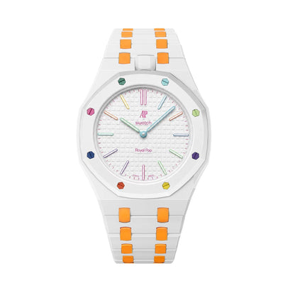 Oak Pop Exklusives weißes und orangefarbenes Biokeramik-Armband