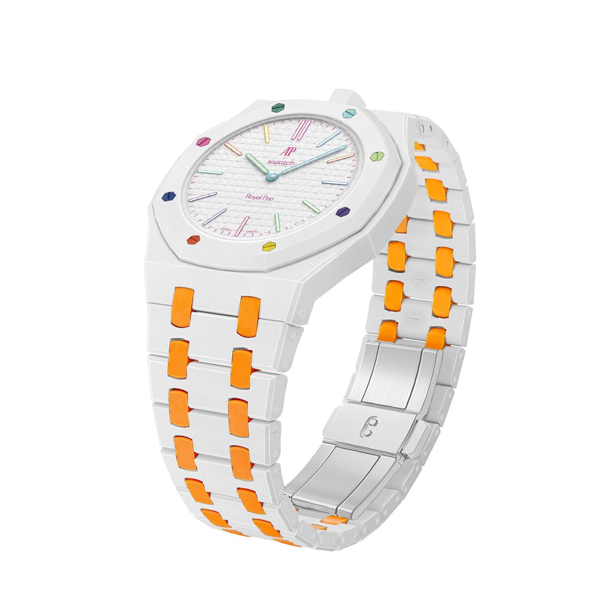 Oak Pop Exklusives weißes und orangefarbenes Biokeramik-Armband