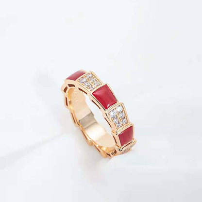 [⭐⭐JeweliWhal]SERPENTI RING PINK GOLD CARNELIAN DIAMOND PAVED 4MM
