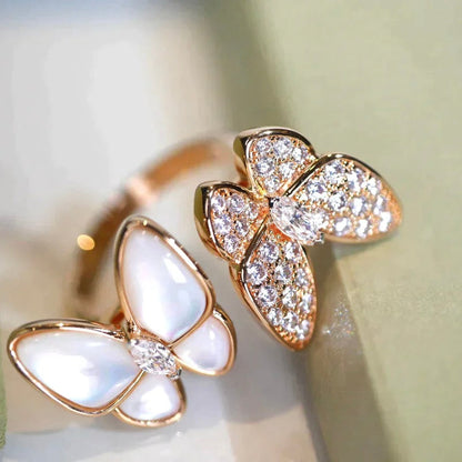 [⭐⭐JeweliWhal]TWIN BUTTERFLY DIAMOND MOP RING