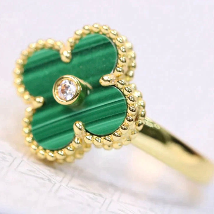 [⭐⭐JeweliWhal]KLEEBLATT MALACHIT RING GOLD DIAMANT