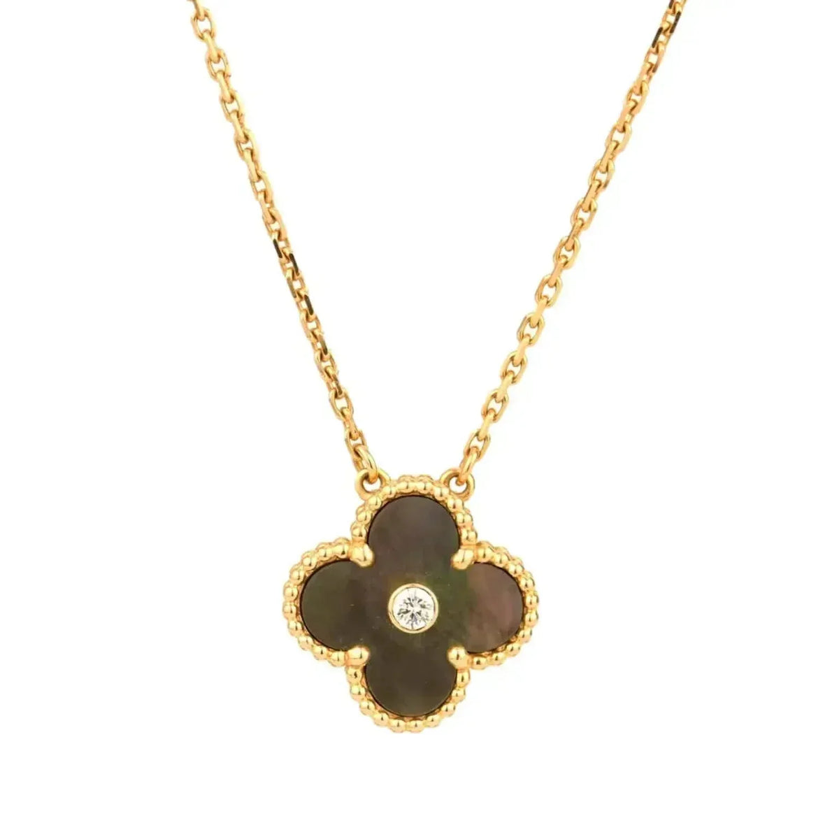 [⭐⭐JeweliWhal]CLOVER 15MM DIAMOND AND MOTHER-OF-GREY NECKLACE