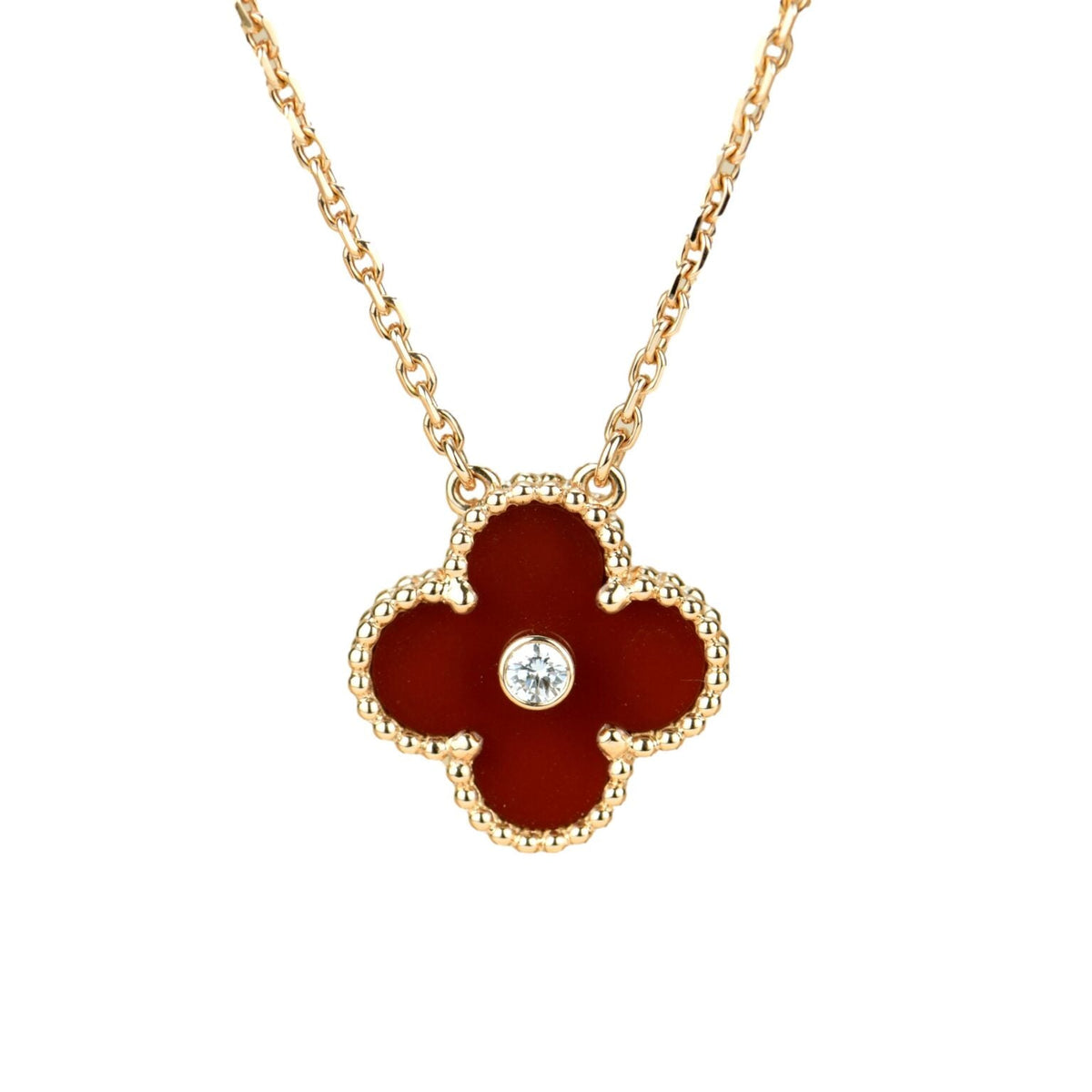 [⭐⭐JeweliWhal]CLOVER 15MM DIAMOND CARNELIAN NECKLACE