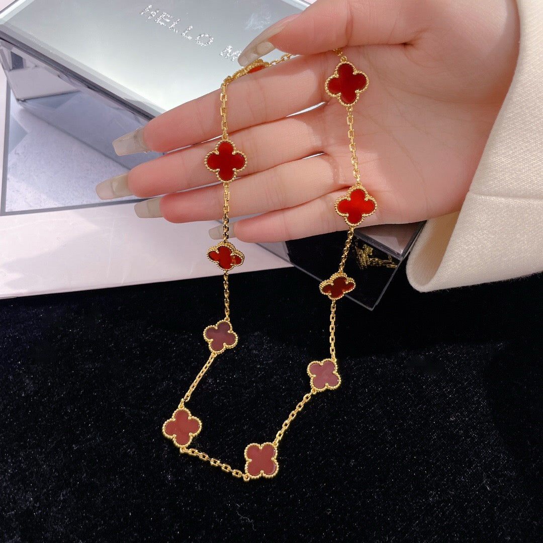 [⭐⭐JeweliWhal]CLOVER 10 MOTIFS CARNELIAN NECKLACE