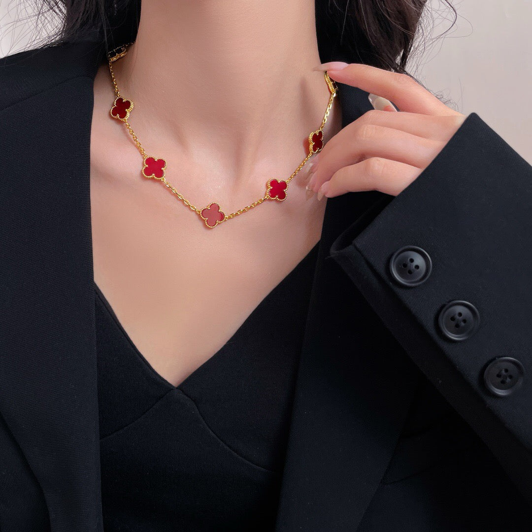 [⭐⭐JeweliWhal]CLOVER 10 MOTIFS CARNELIAN NECKLACE