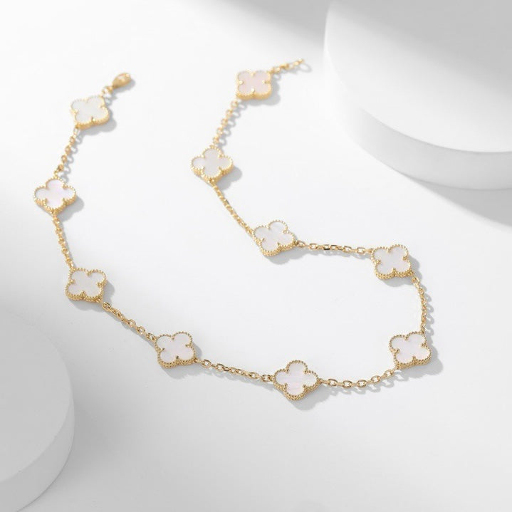 [⭐⭐JeweliWhal]CLOVER HALSKETTE MIT 10 MOTIVEN AUS WEISSEM PERLMUTT