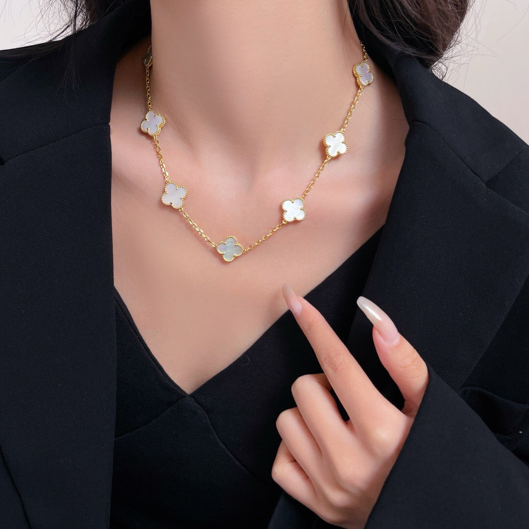 [⭐⭐JeweliWhal]CLOVER HALSKETTE MIT 10 MOTIVEN AUS WEISSEM PERLMUTT