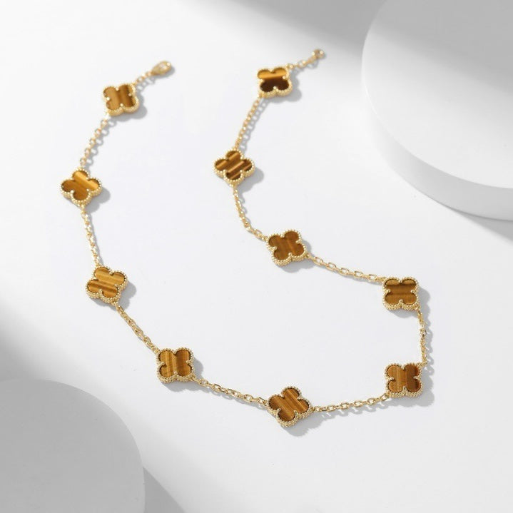 [⭐⭐JeweliWhal]CLOVER 10 MOTIFS TIGER EYE NECKLACE