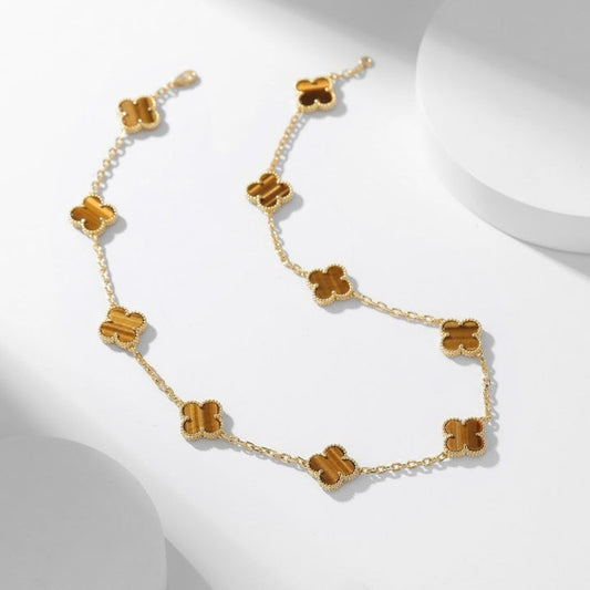 [⭐⭐JeweliWhal]CLOVER 10 MOTIFS TIGER EYE NECKLACE