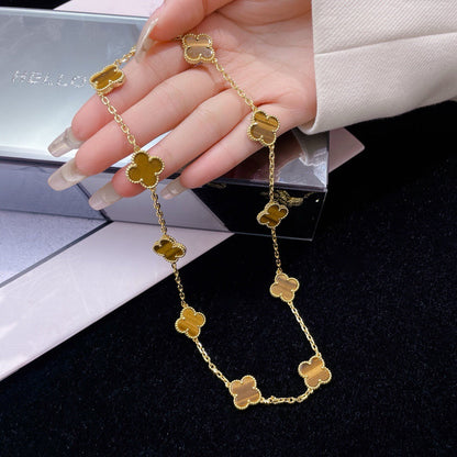[⭐⭐JeweliWhal]CLOVER 10 MOTIFS TIGER EYE NECKLACE