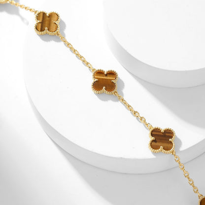 [⭐⭐JeweliWhal]CLOVER 10 MOTIFS TIGER EYE NECKLACE