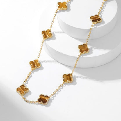 [⭐⭐JeweliWhal]CLOVER 10 MOTIFS TIGER EYE NECKLACE