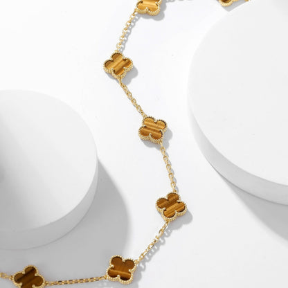 [⭐⭐JeweliWhal]CLOVER 10 MOTIFS TIGER EYE NECKLACE