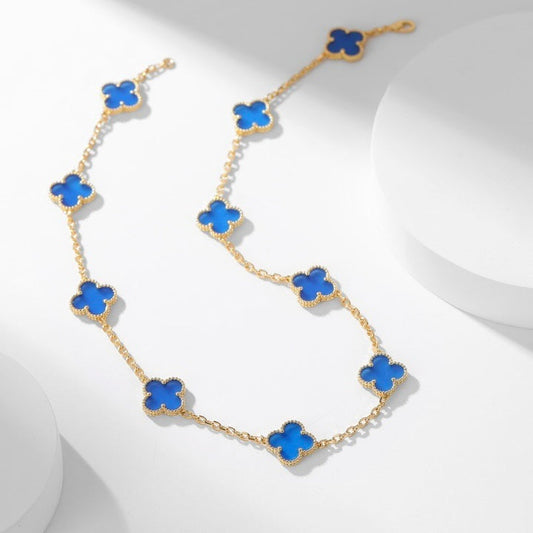 [⭐⭐JeweliWhal]CLOVER 10 MOTIFS BLUE AGATE NECKLACE
