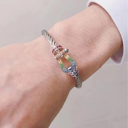 [⭐⭐JeweliWhal]FORCE GROSSES HUFEISEN-ARMBAND MIT FARBDIAmanten IN ROTGOLD