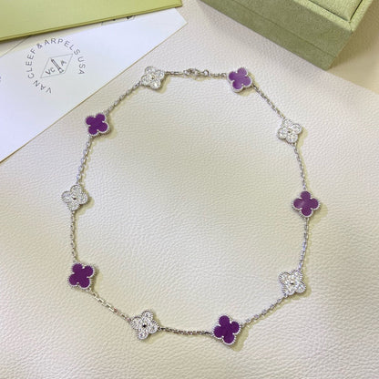 [⭐⭐JeweliWhal Schmuck]CLOVER HALSKETTE MIT 10 MOTIVEN IN LILA VIOLETT MIT DIAMANTEN