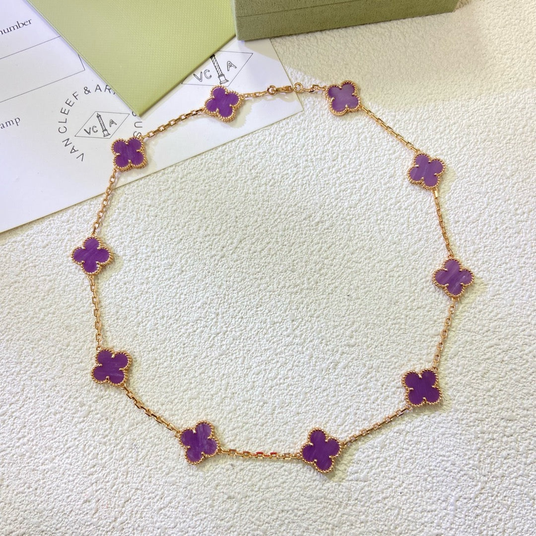 [⭐⭐JeweliWhal Jewelry]CLOVER 10 MOTIFS  PURPLE VIOLET  NECKLACE