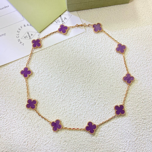 [⭐⭐JeweliWhal Jewelry]CLOVER 10 MOTIFS  PURPLE VIOLET  NECKLACE