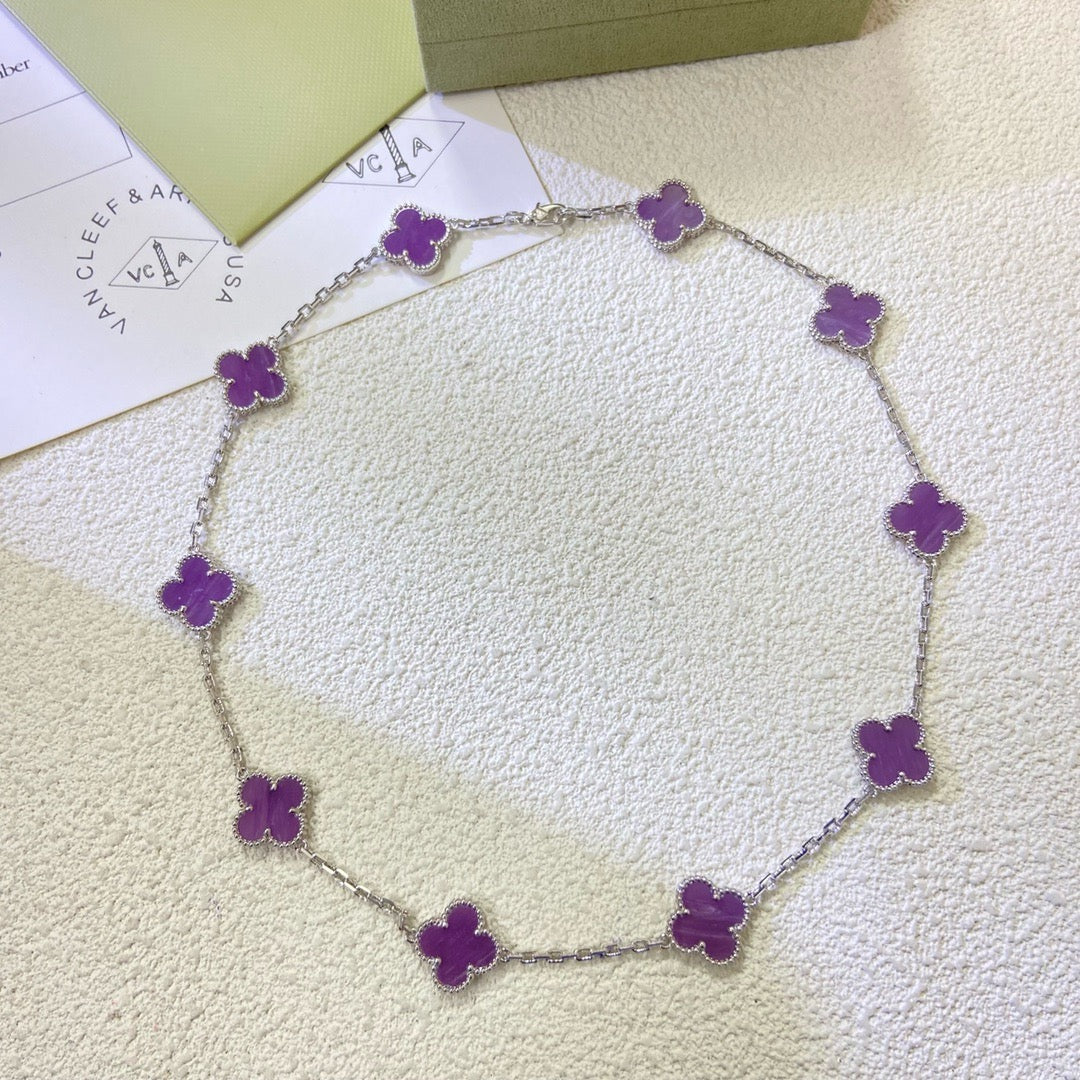[⭐⭐JeweliWhal Jewelry]CLOVER 10 MOTIFS  PURPLE VIOLET  NECKLACE