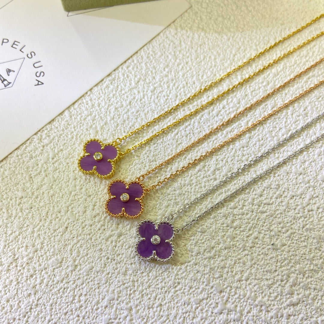 [⭐⭐JeweliWhal Schmuck]CLOVER 15MM DIAMANT-HALSKETTE VIOLETT
