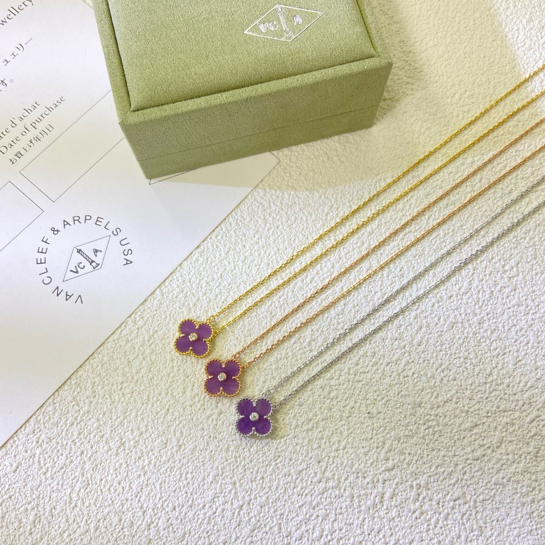 [⭐⭐JeweliWhal Schmuck]CLOVER 15MM DIAMANT-HALSKETTE VIOLETT